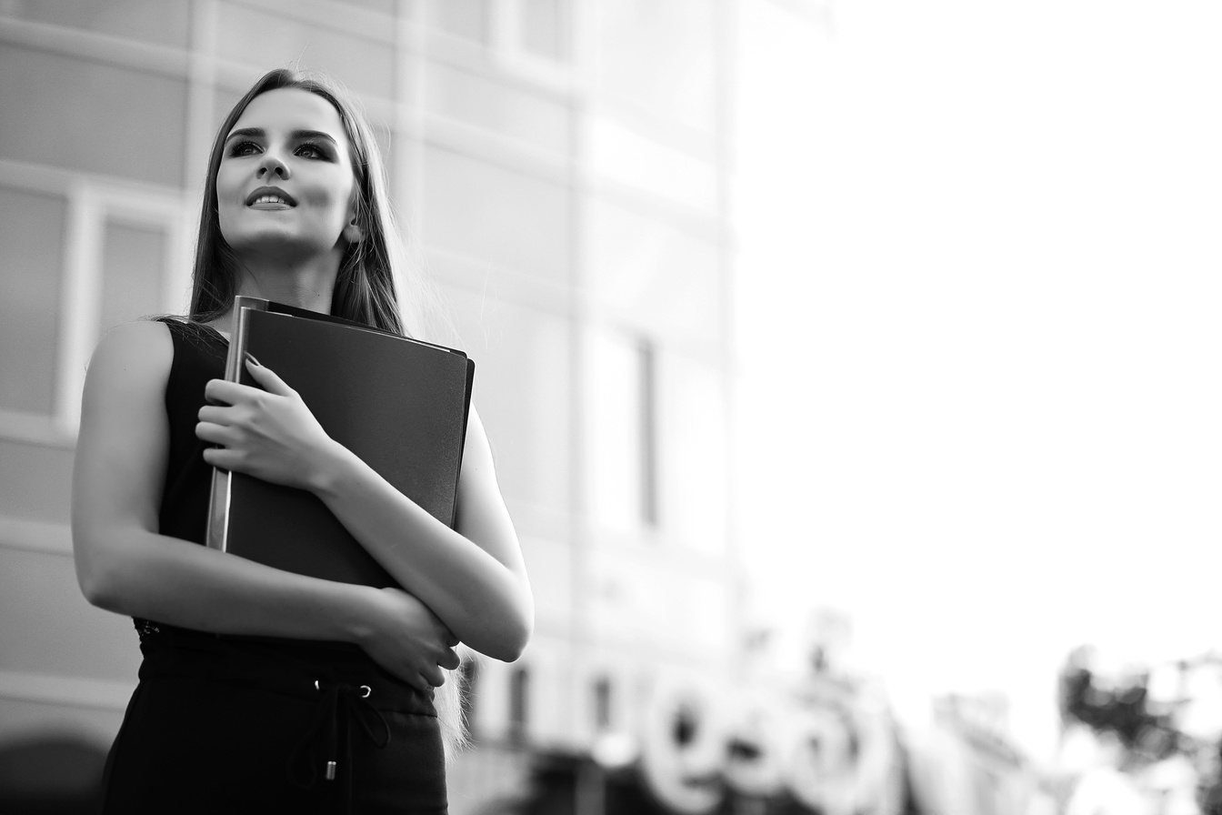 Business Lady Black and White Photo